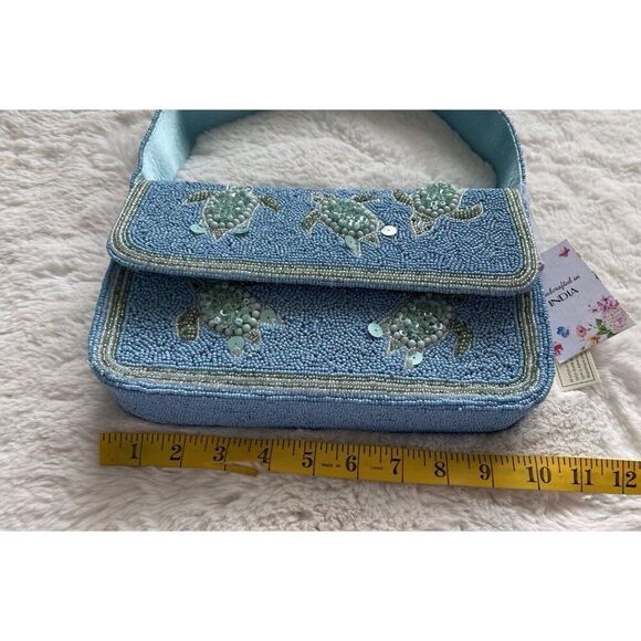 Handcrafted In India Sea Turtle Beaded Shoulder Bag Blue Green Aqua Viral NEW - Picture 15 of 16